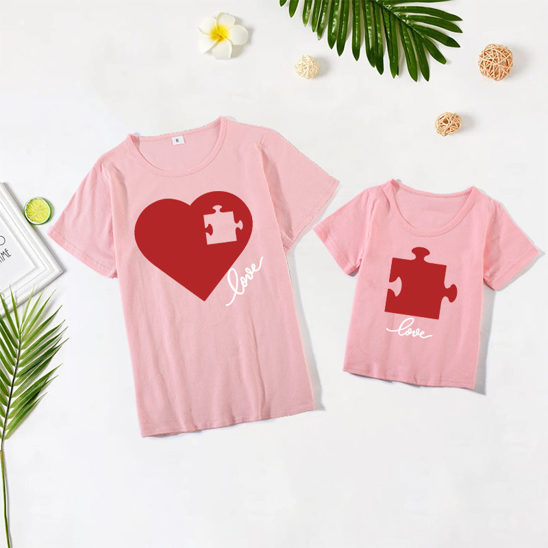 Puzzle Heart Printing Mother-daughter Matching Outfit Top