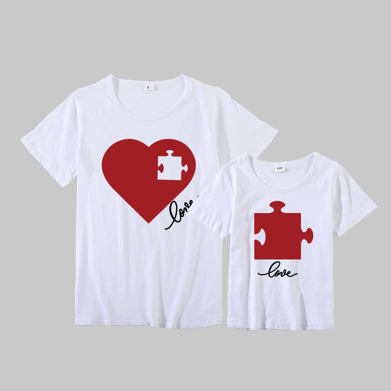 Puzzle Heart Printing Mother-daughter Matching Outfit Top