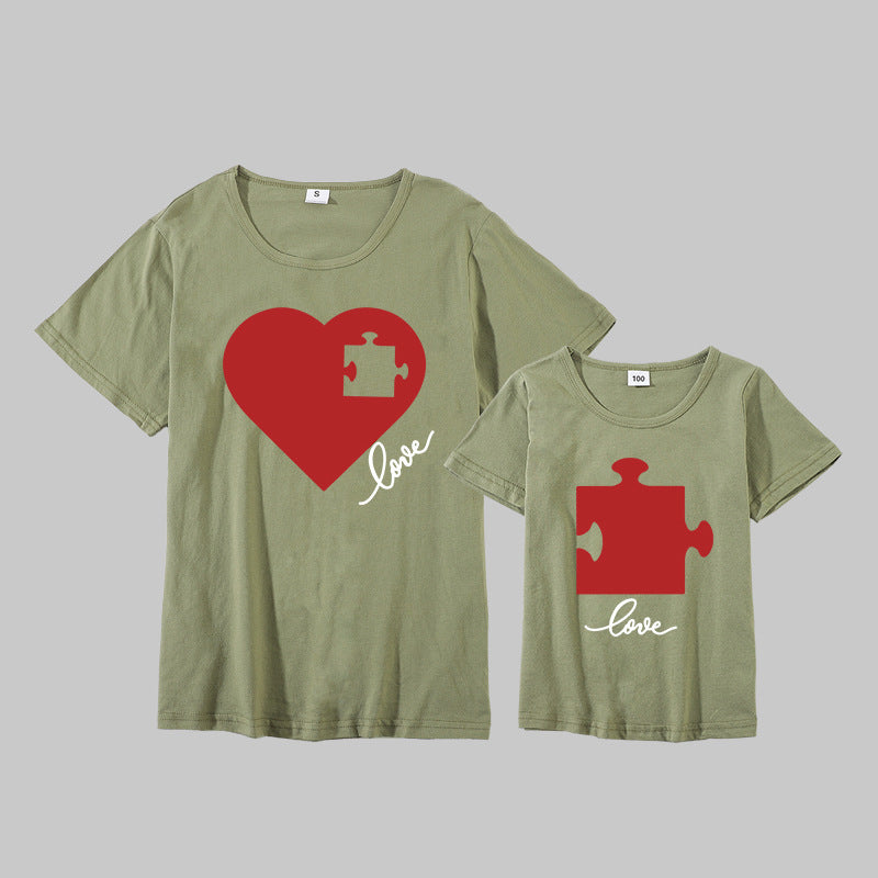 Puzzle Heart Printing Mother-daughter Matching Outfit Top