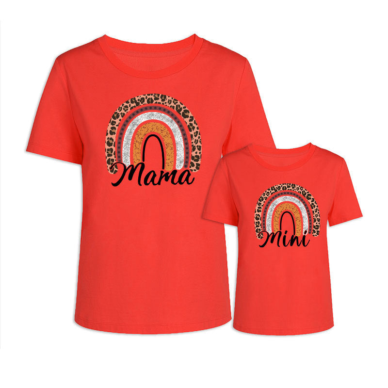 Mom And Daughter Summer Casual Trend New Rainbow Letter Print Short-sleeve
