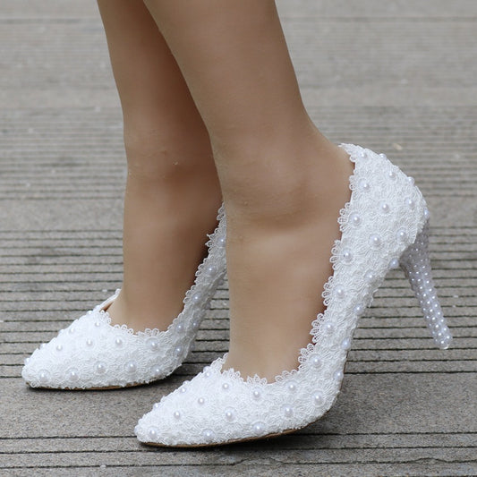 Pearl Lace Large Size Wedding Shoes