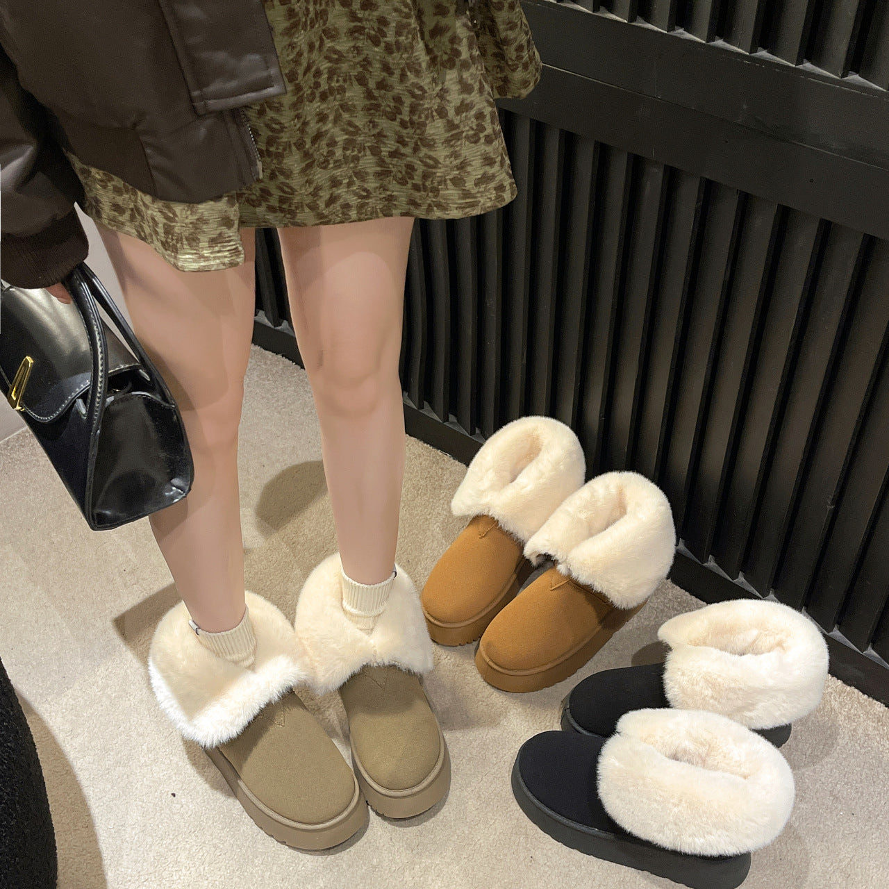 Snow Boots Foldable Fleece Cotton Plush