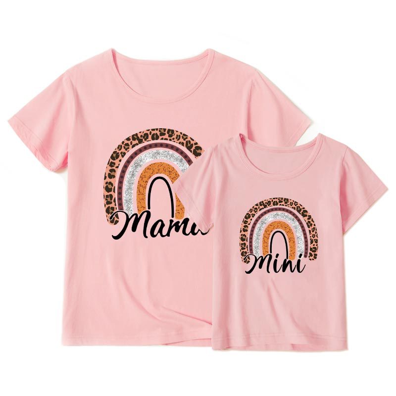 Mom And Daughter Summer Casual Trend New Rainbow Letter Print Short-sleeve